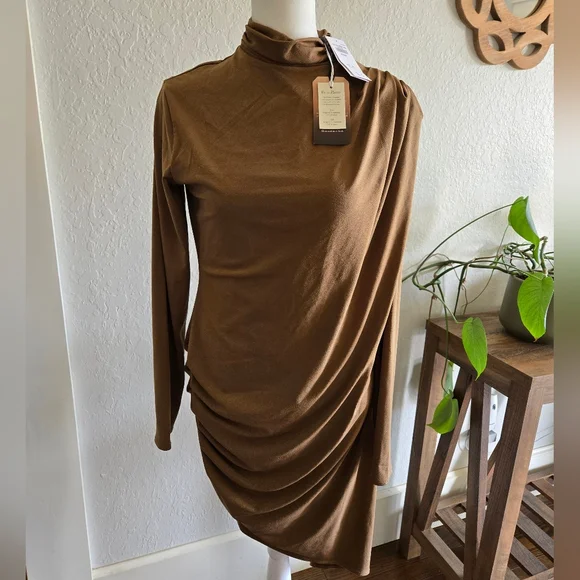 Abercrombie & Fitch Vol 28 Rouched Mini Dress | Taupe | Size M - Picture 4 of 11